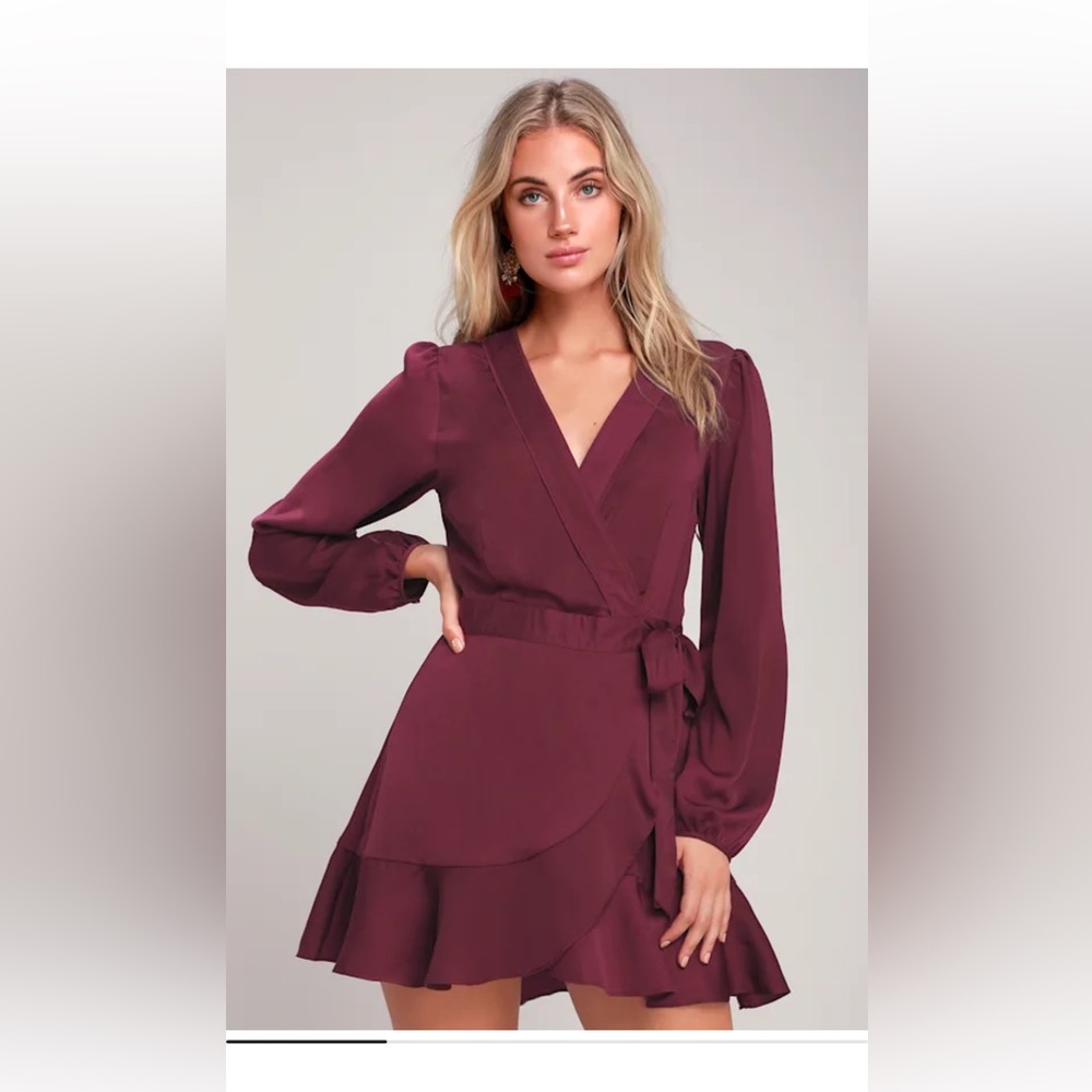 Lulu's Burgundy Wrap Mini Dress